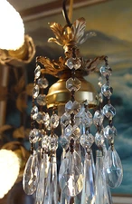1 hanging lamp mini Chandelier Crystal prisms Brass Pendant Spelter 30" cord sho