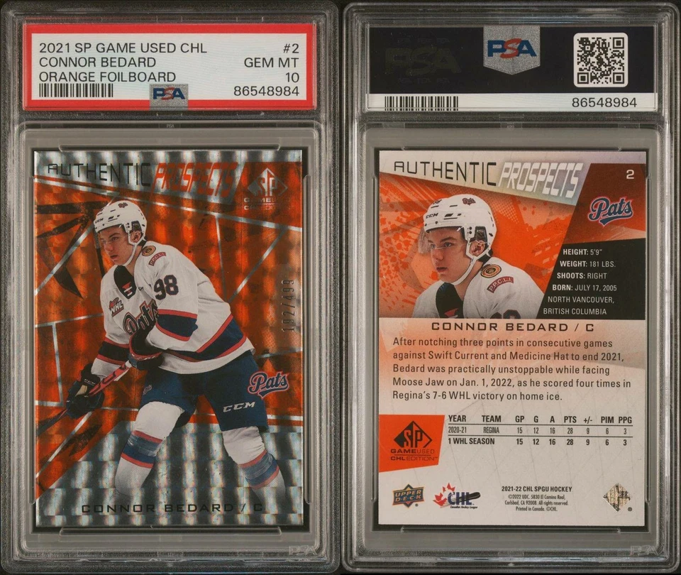 2021 SP Game Used CHL Connor Bedard Orange Foilboard RC Rookie PSA 10! 192/499 - Image 3 of 3