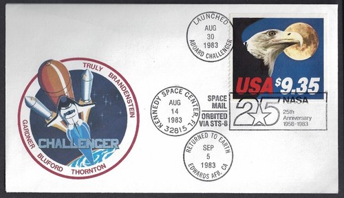 STS-8 OFFICIAL NASA COVER & FOLDER, FLOWN, 1983, ON THE CHALLENGER SHUTTLE - Picture 7 of 10