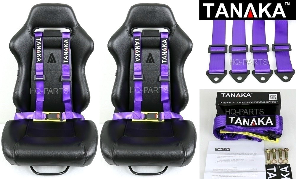2 X TANAKA UNIVERSAL PURPLE 4 POINT BUCKLE RACING SEAT BELT