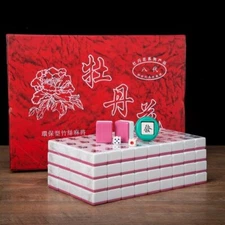 Traditional Chinese Mahjong Game Set 144 + 2 Spares Pink