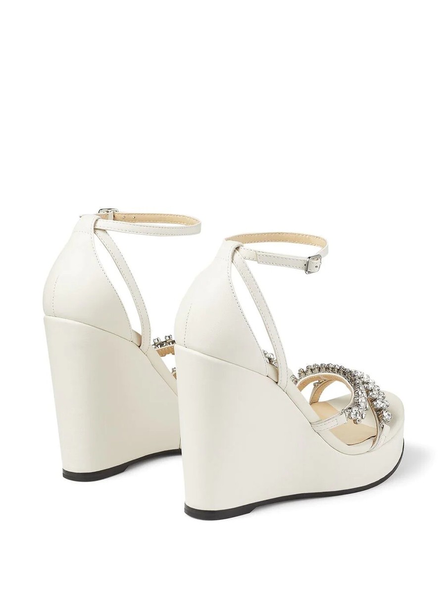 NWB Jimmy Choo Bing White Crystal Embellished Wedge Sandals