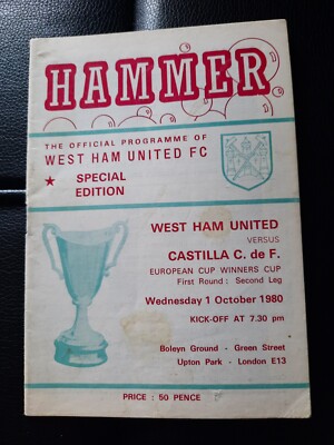 Programme Match Coupe Des Vainqueurs De Coupe 1980 - West Ham Vs Castilla - Excellent état
