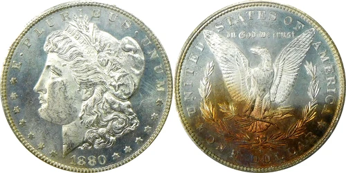 1880-S Morgan Silver Dollar - NGC MS 64 - Colorful Reverse Toning