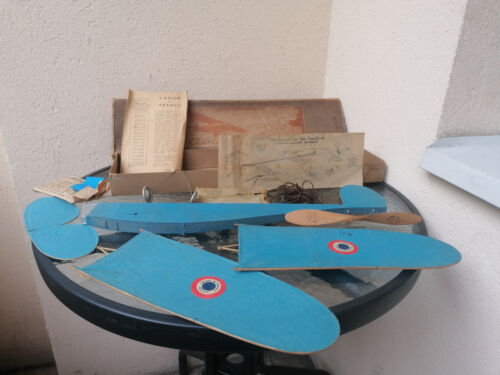 Antique 1930s Unis FR Rubber Band Power Airplane Monoplane Boxed & Instructions - Picture 1 of 24