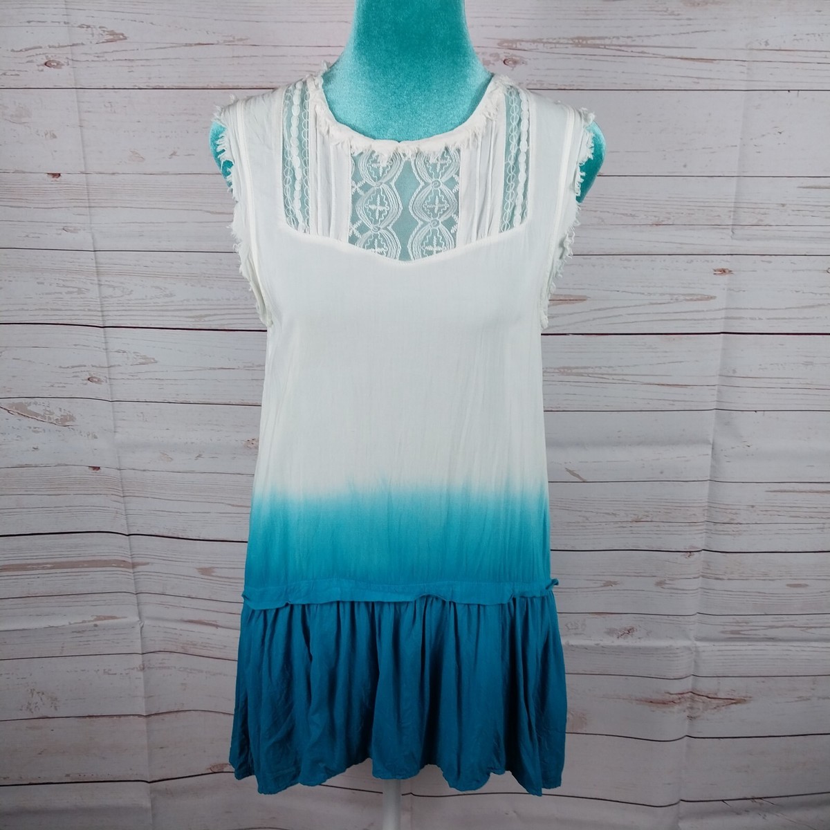 ALTAR'D State Short Dress Sleeveless Womens XS White Blue Ombre Embroidered  Lace | eBay