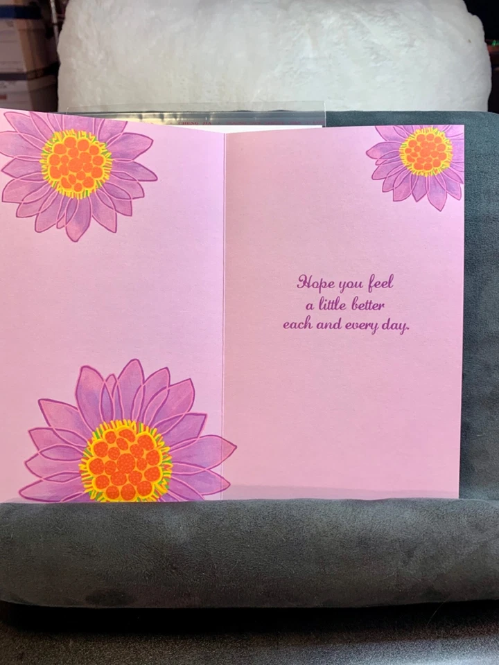 Get Well Soon Greeting Card Beautiful Purple Flowers Healing Thoughts - Image 2 of 4