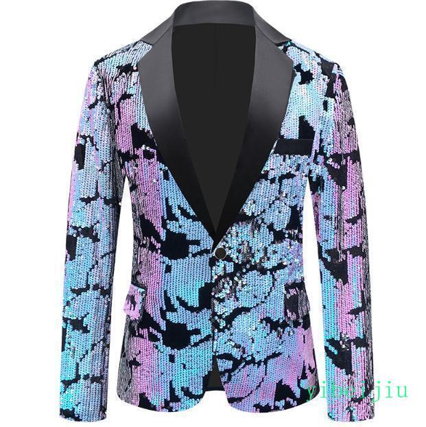 Men's Sequins Suit Blazers Host Coats Slim Fit Notch Jackets