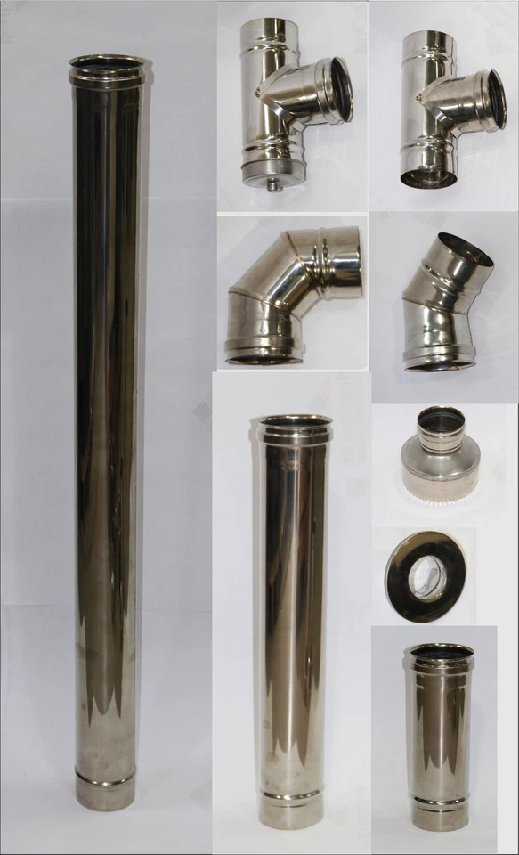 NIBU-TEC Pelletrohr DN 80 Edelstahl Pellet Ofenrohr Bogen Wandfutter Rosette