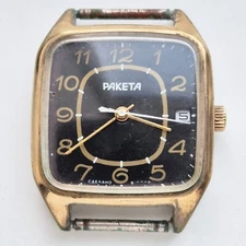 Raketa Dual Calendar Black dial USSR Soviet Watch Caliber 2614.H 19 jewels