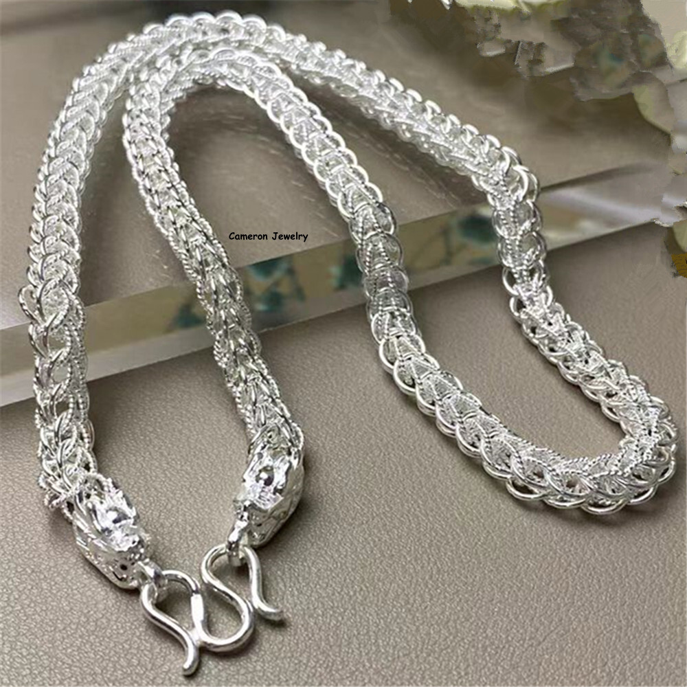Solid S999 Fine Silver 999 Chain 10mm Dragon Double Wheat