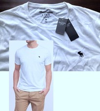   New  Abercrombie  Fitch Men's  A F Moose Icon Logo Crew Neck Tee  White 2XL