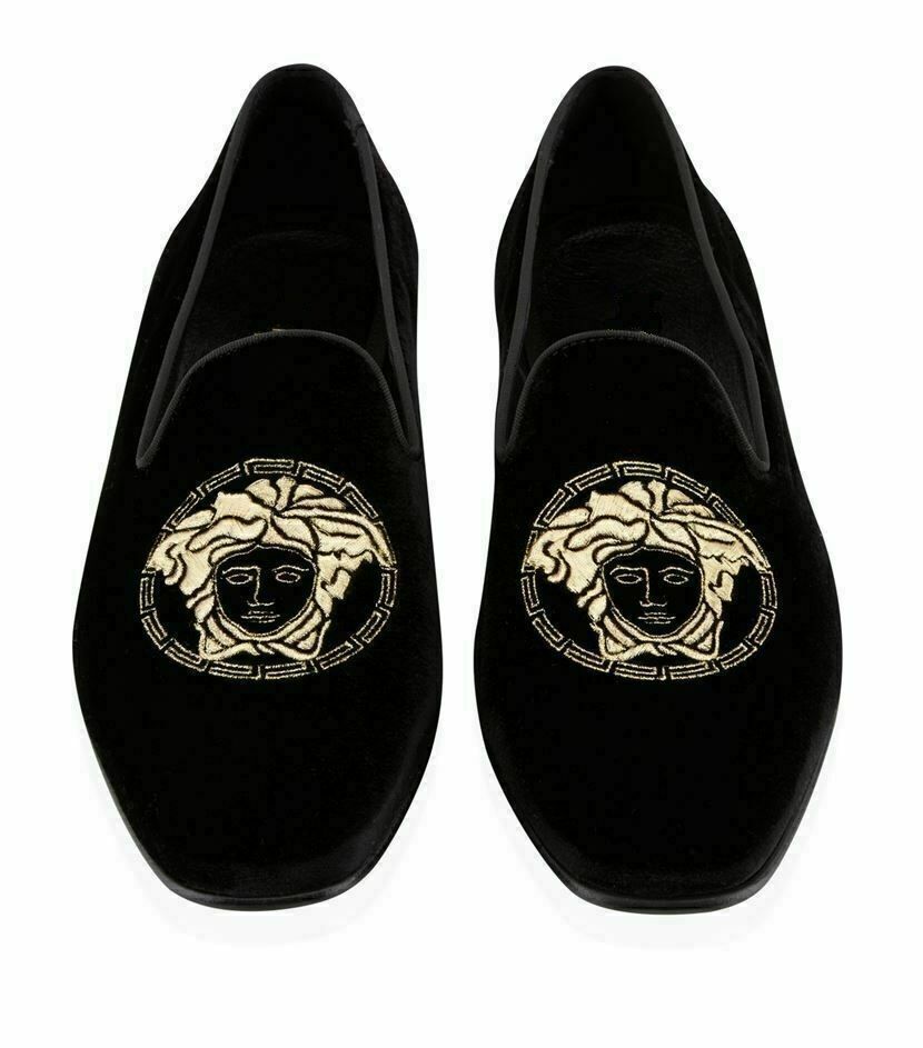 Hombres Hechos a Mano Negro Terciopelo Bordado Mocasines Fiesta Zapatilla Formal Informal Zapatos