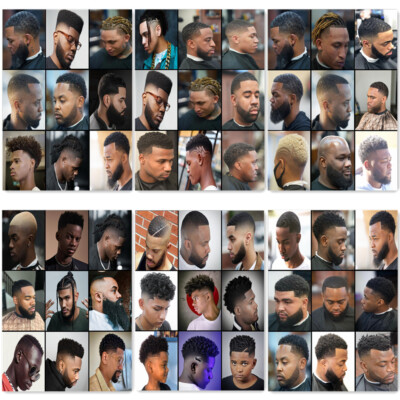 6 PCS Black Men's Hairstyles Art Poster Prints Canvas Painting For Barber Shop