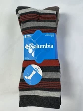 Columbia Mens Casual Crew Boot Socks 4 Pair Gray/Brown Solid/Stripe Size 6-12
