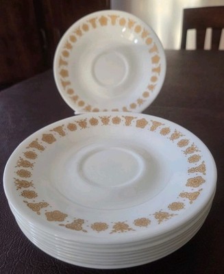 Vintage CORELLE by Corning BUTTERFLY GOLD Saucers; Set Of 9;  6 1/8 