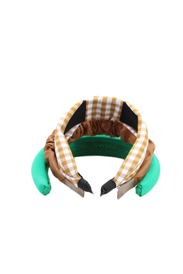 Designer Womens Brown Green White Ruched Gingham Headbands Lot 3 - Image 3 of 4