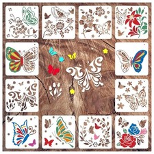 12Pc Flower Butterfly Stencil Set 6x6in Reusable DIY Craft Templates Decor