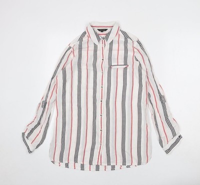 River Island Damen weiß gestreift Modal Basic Knopfleiste Größe 6 Kragen