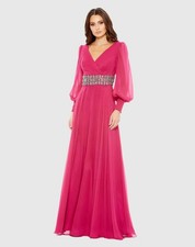 Mac Duggal 79390 Bishop Sleeve Wrap Belt Detail Flowy Gown Cranberry NWT 10