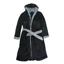 Home Dressing Gown Mens Soft Gowns Hooded Bath Robe Black Grey Robes Bathrobe