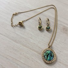 Abalone Shell Necklace and Earrings Set NR Nancy & Rise Gold Tone Vintage