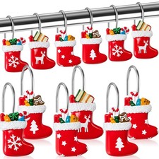 12 Pcs Christmas Stocking Shower Curtain Hooks Snowflake Reindeer Christmas T...