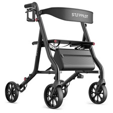Foldable Rollator Rolling Walker with Seat for Seniors 8'' Wheels Max 300 Lb