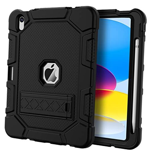 Protective iPad 10th Gen 10.9 Inch 2022 Case with Pencil Holder in Black