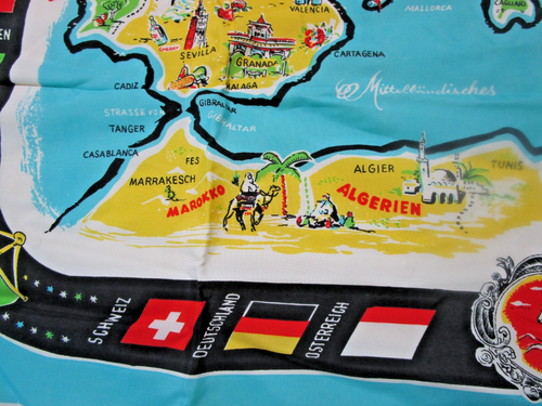 Vintage WW2 Souvenir Schal europäische Länder, Städte, Flaggen, Wahrzeichen 31 Zoll sq - Bild 13 von 21