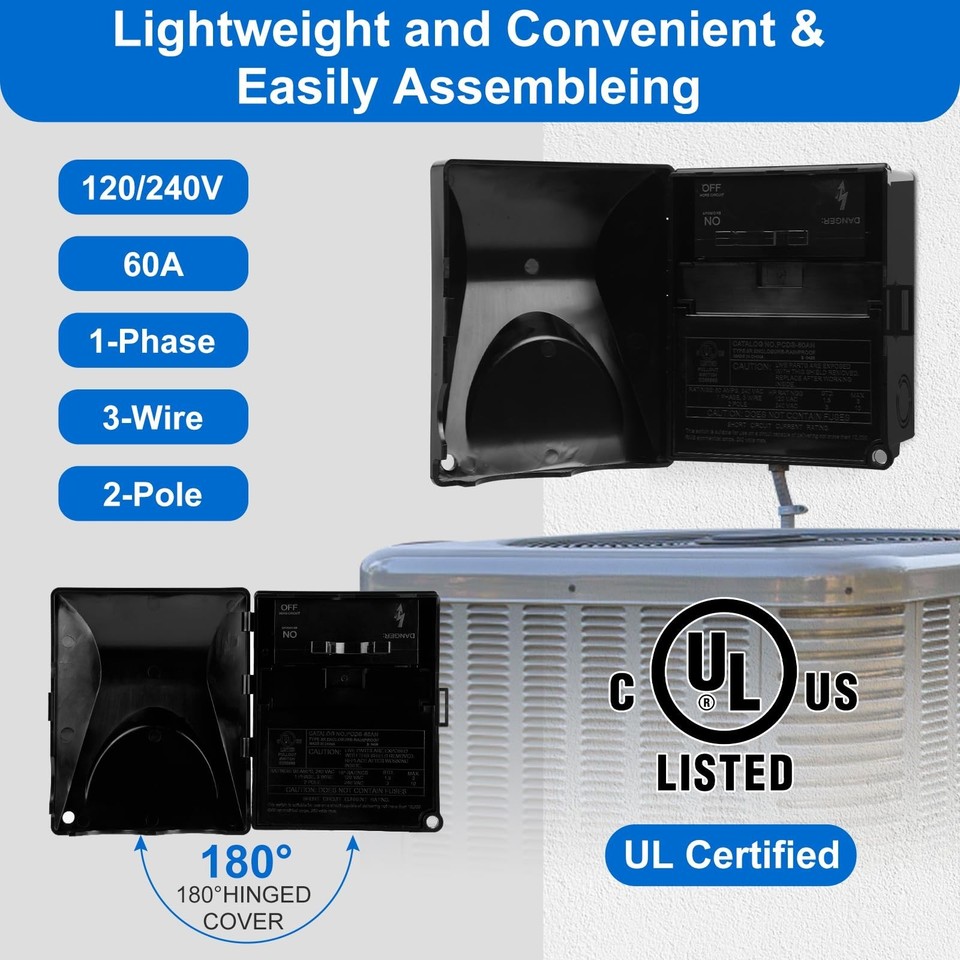 Wells 60 Amp AC Disconnect Box Outdoor Plastic, 120/240VAC Non-Fuse ...