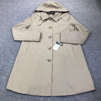 Lauren Ralph Lauren Rain Coat Womens M Beige Hooded Balmacaan Single Breasted
