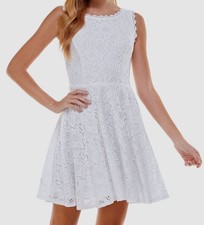 City Studios Juniors' Women's White Lace Boat Neck Fit & Flare Dress Sz 13