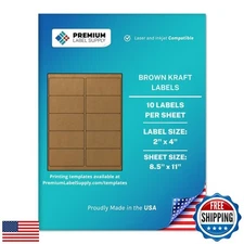 Premium Label Supply Brown Kraft Sticker Labels – 2" x 4" – Laser/Inkjet Comp