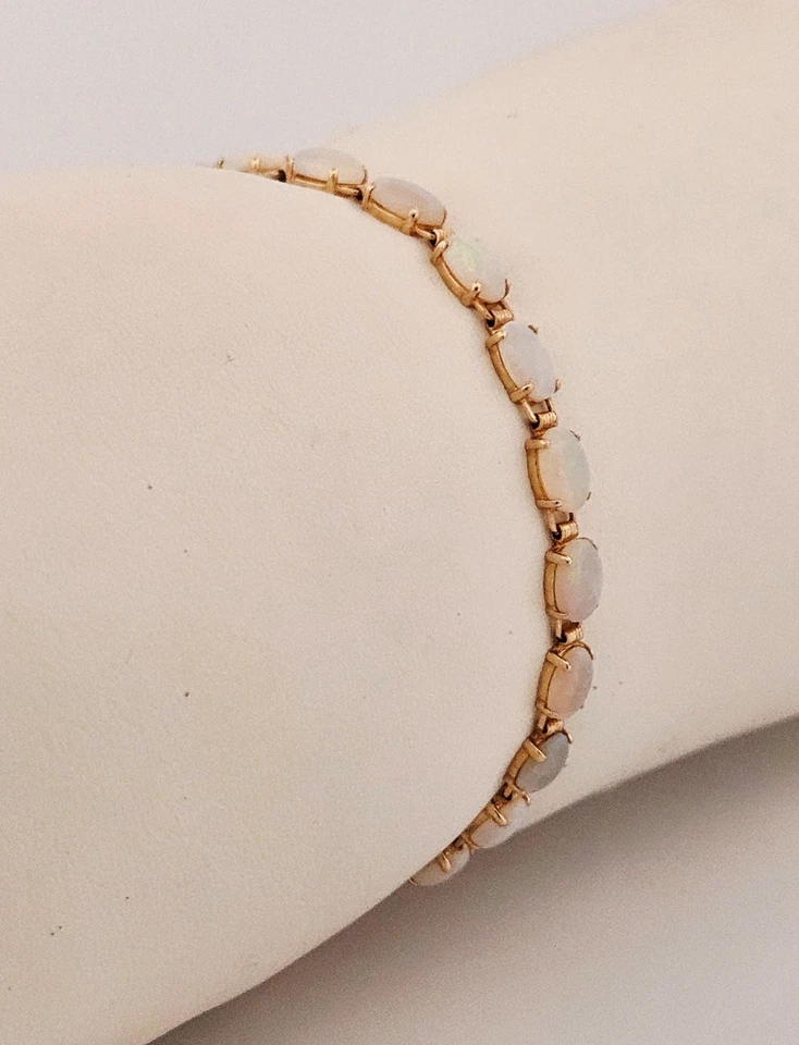 14k solid gold vintage approx 4 carat tw oval opal link bracelet 6.75" - Image 4 of 4