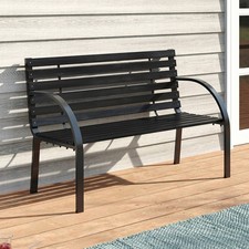 Slatted Garden Bench 2 Seater Outdoor Wood Cast Iron Park Seating Furniture Seat