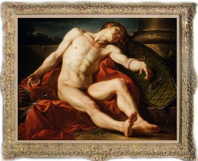 Hand-painted classical oil painting art young male nude man on canvas 30''X40''