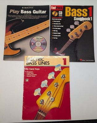 3 Bass Guitar Books - Fast Track (w/ CD) Step One (w/ CD) & Electric Bass Lines
