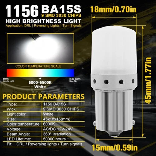 2x BA15S P 21W SMD 1156 LED Auto IP68 KFZ Standlicht Rücklicht Bremslicht Lampe - Bild 4 von 4