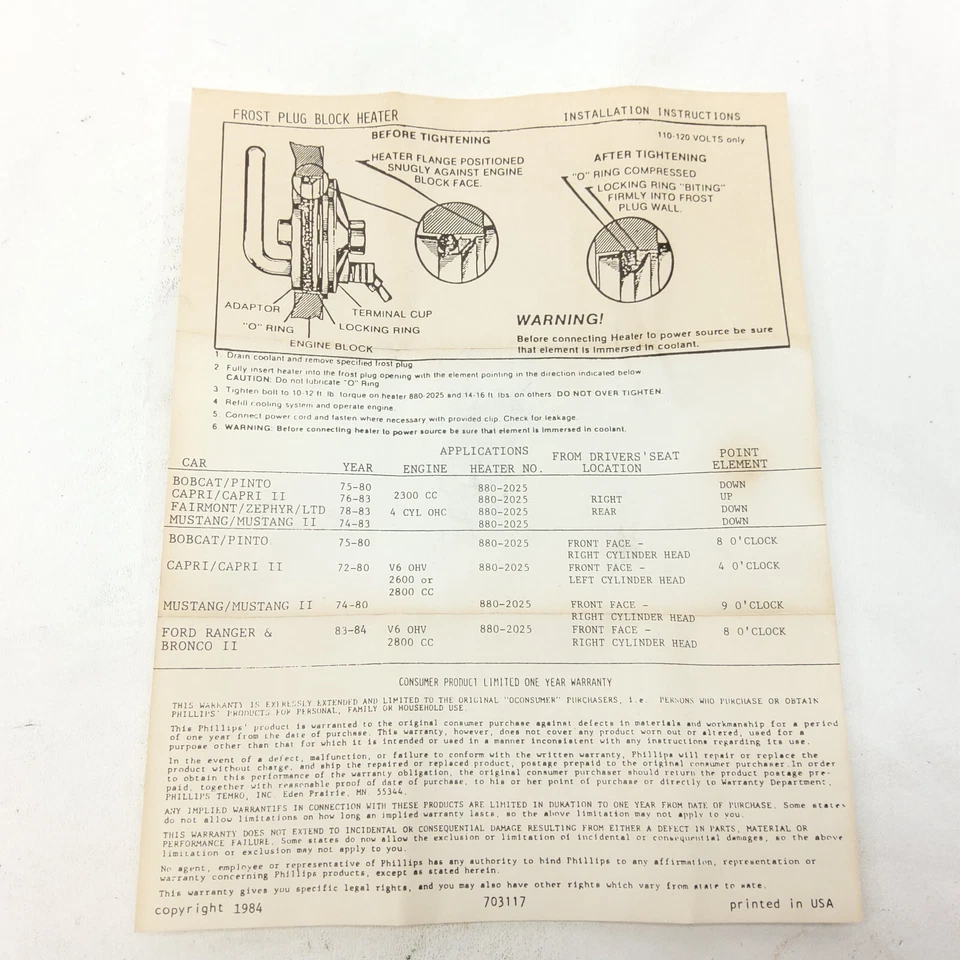 New Zero Start Freeze Plug Heater 880 2025 For 74-83 Mustang / Mustang II & More — 第 4/4 张图片