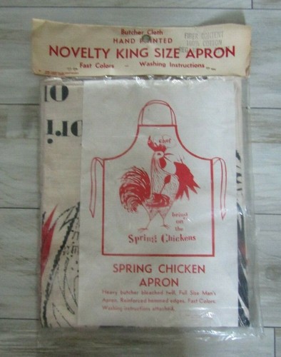 Vintage 1959 Novelty Hand Painted BBQ Apron "Bring on the Spring Chickens" NIP - Picture 1 of 4