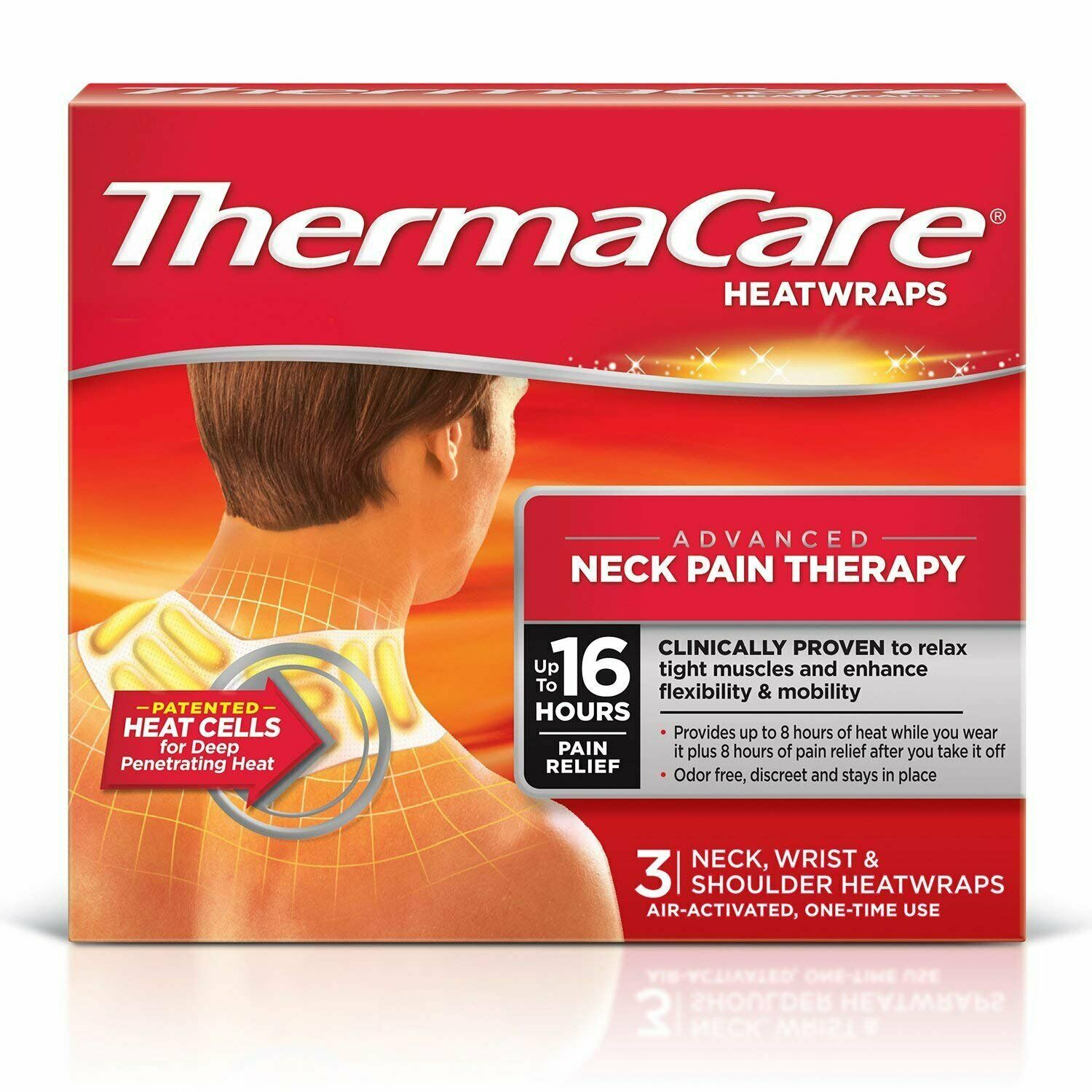 Thermacare Heat Wraps Neck Wrist & Shoulder 16HR Fast Pain Relief Odor Free 3ct eBay