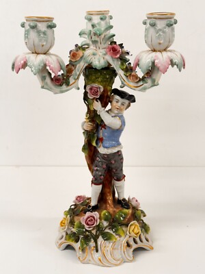 Antiker Sitzendorf Kandelaber verziert Cherubs & Rosen 19. Jh. 3 Zweige