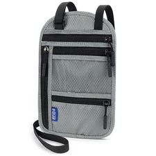 Anti-Theft RFID Blocking Travel Neck Wallet Passport Holder, Gray  NEW
