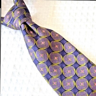 Robert Talbott Hand Sewn Purple Medallions Geo Silk Neck Tie USA 3.75''x 60''