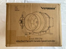 Vivosun 306201P-6 6” Inline Duct Fan w/ Variable Speed Controller, 390 CFM