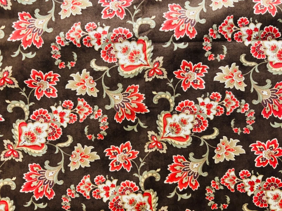 Grace by 3 Sisters for Moda Striped Florals Red Brown Beige Cotton 22W x108L in - Image 4 of 4