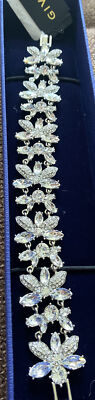 Givenchy Silver Tone Crystal Stone Statement Flex Fold Over Bracelet New