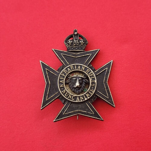 Kaffrarian Rifles Cap Badge Darkened White Metal With Pin King's Crown - Foto 1 di 3