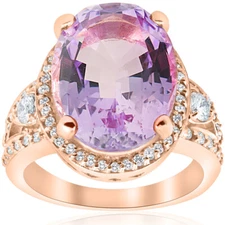 9 1/2ct Oval Amethyst   Halo Diamond Ring 14k Rose Gold